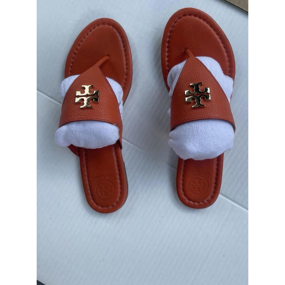 Tory Burch Miller Metallic Gold Pebbled Leather Sandals Thong Size 9 WOMEN'S‎